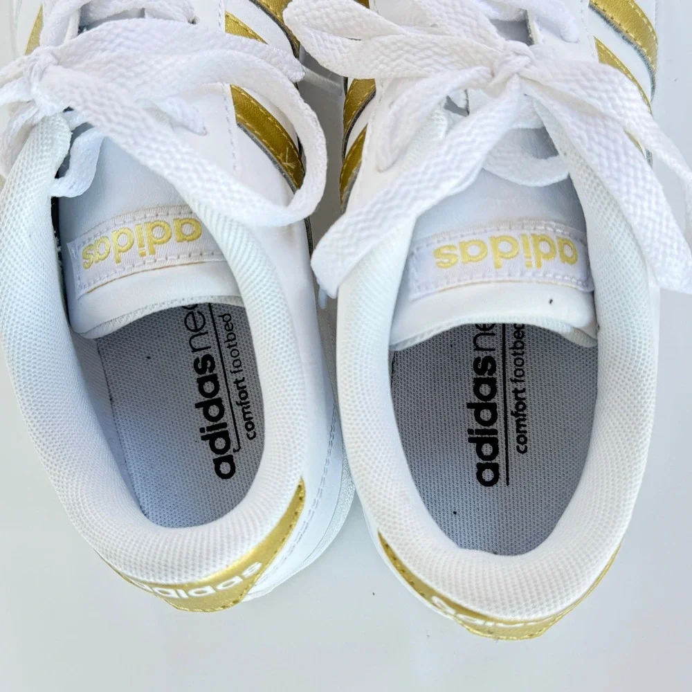 Adidas Neo Grand Court Womens White‎ Gold Metallic Sneakers CG5844 Size 4